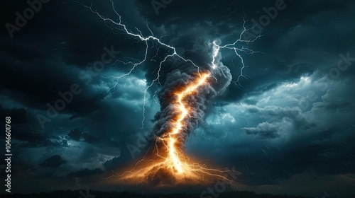 Dramatic lightning strike illuminating a stormy sky, nature's raw power on display.