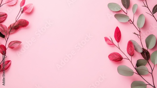 Photo of, Pink background with minimalist natural elements like rocks and pebbles for design, banner template photo