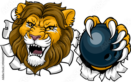 A lion ten pin bowling ball animal sports team mascot
