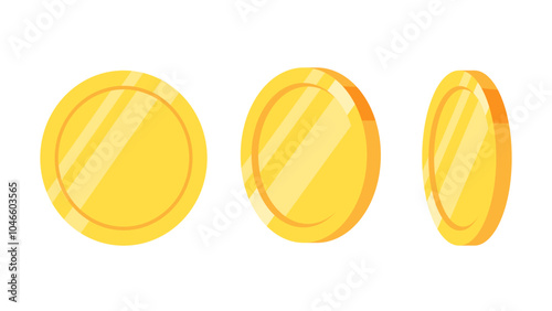 Set of rotating gold coins isolated on a white background