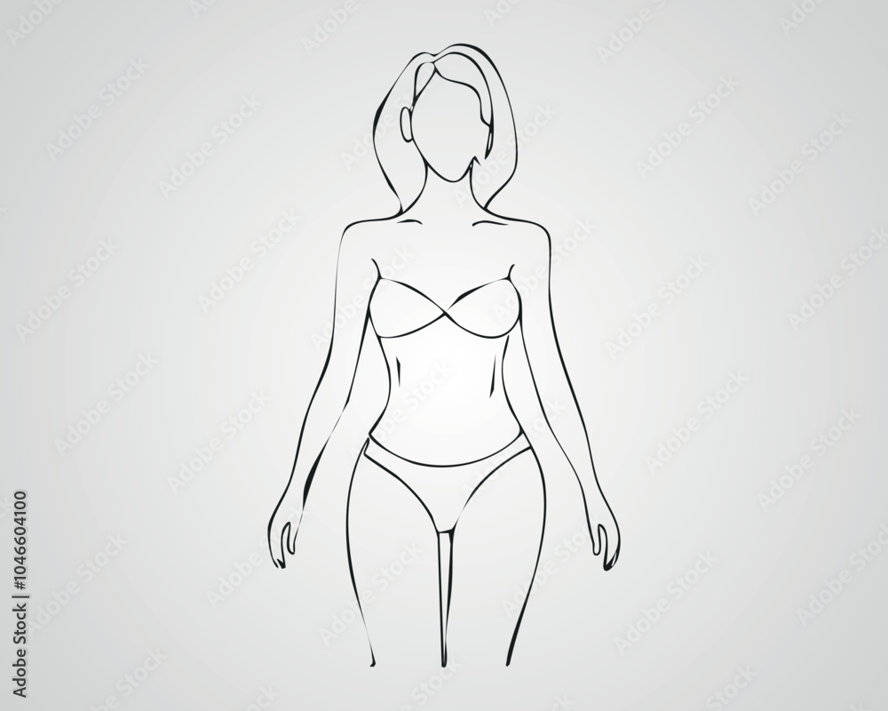 Fototapeta premium Minimalist Female Fashion Model Outline Illustration. One line art woman illustration