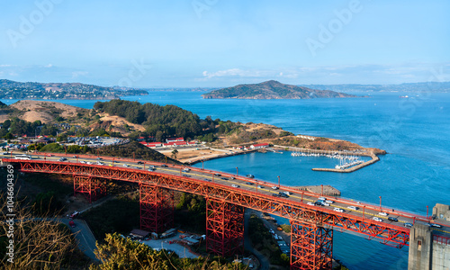 View of Horseshoe Bay and the Golden Gate Bridge north of San Francisco in California - United States photo