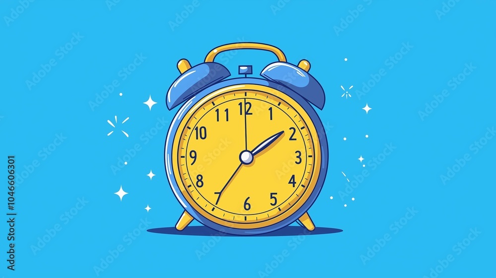 Bright Blue Alarm Clock on Vibrant Background Bright Blue Alarm Clock on Vibrant Background