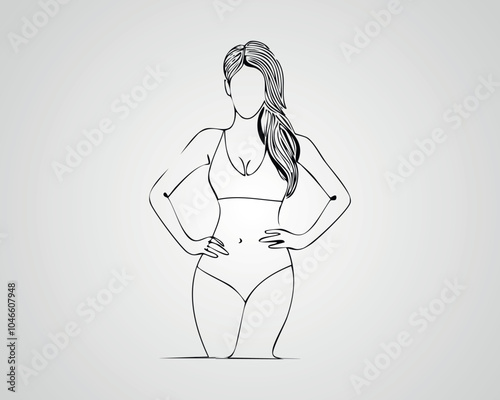 Minimalist Female Fashion Model Outline Illustration. One line art woman illustration