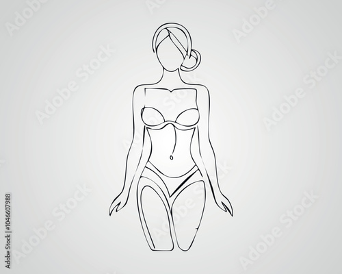 Minimalist Female Fashion Model Outline Illustration. One line art woman illustration