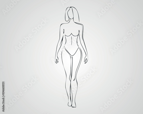 Minimalist Female Fashion Model Outline Illustration. One line art woman illustration