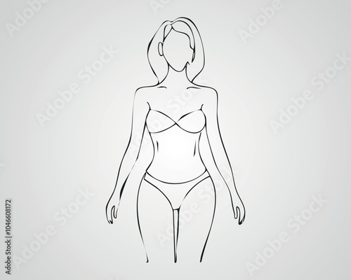 Minimalist Female Fashion Model Outline Illustration. One line art woman illustration