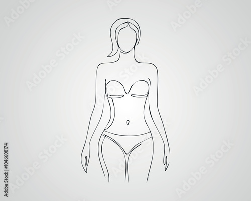 Minimalist Female Fashion Model Outline Illustration. One line art woman illustration
