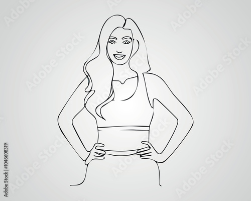 Minimalist Female Fashion Model Outline Illustration. One line art woman illustration