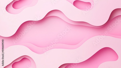 Photo of, Pink background with minimalist paper cutout shapes for design, banner template