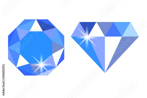 Blue diamond icon. Polygonal gem shape. Sparkling jewel symbol. Bright gemstone illustration.