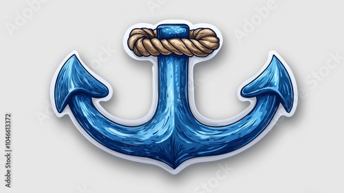 A vibrant blue vintage anchor illustration with a rope detail, embodying maritime strength and adventure. photo