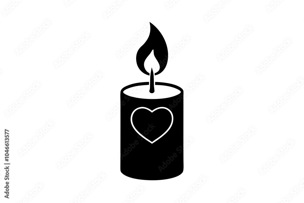 burning candle on black background with love icon.Valentines Day icon set vector illustration.
