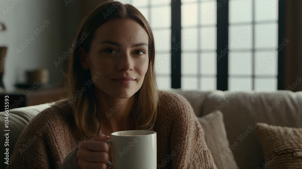a woman was about to drink coffee casually at home. a woman was about to drink coffee casually at home.