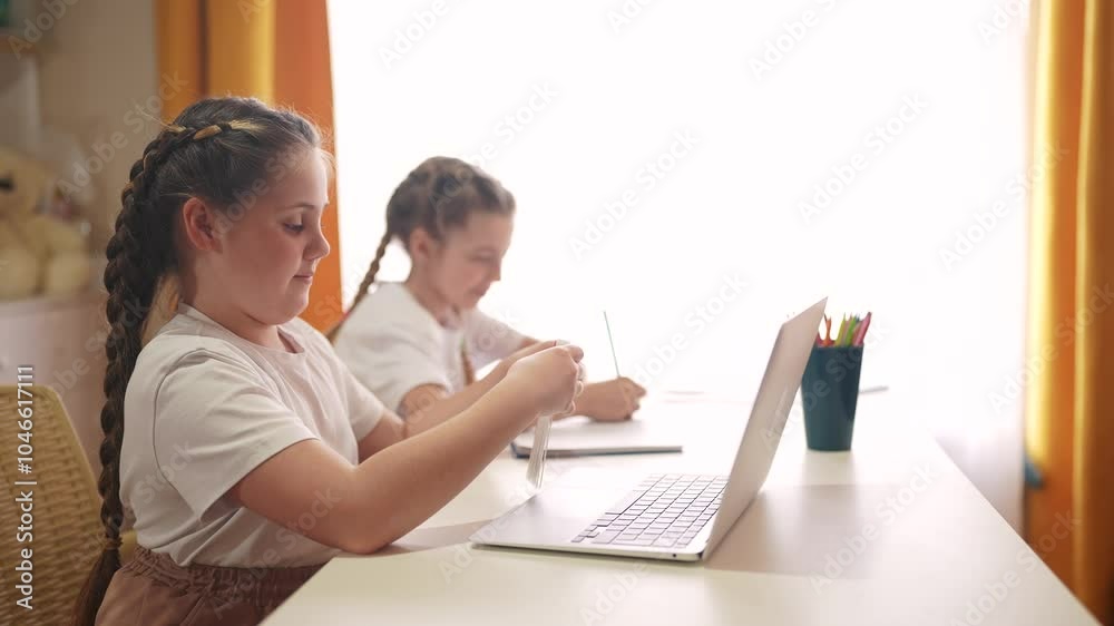 distance school. child home in virtual lesson. learning education pandemic concept. lifestyle kid studying online school. online learning at home. Remote education. children group learning remotely distance school. child home in virtual lesson. learning education pandemic concept. lifestyle kid studying online school. online learning at home. Remote education. children group learning remotely
