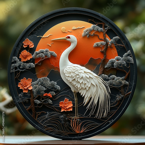 Siberian Crane white, paper cut  photo