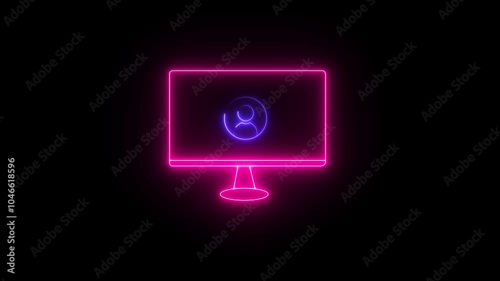 Neon profile icon inside monitor. User line icon. profile or monitor icon on the black background.Person inside monitor, concept icon of online user. Neon profile icon inside monitor. User line icon. profile or monitor icon on the black background.Person inside monitor, concept icon of online user.