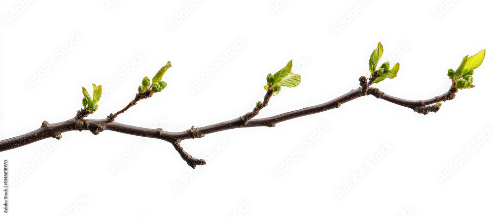A branch with new green leaves growing on it. A branch with new green leaves growing on it.