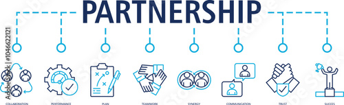 Partnership banner web icon vector illustration concept with icon of (collaboration,performance,plan,teamwork,synergy,communication,trust,succes)