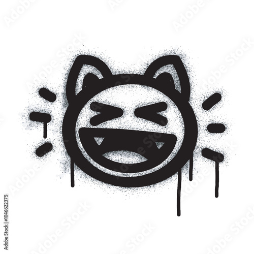 Spray paint graffiti laughing cat head sign in black on white. cute cat symbol. isolated on white background. vector illustration

