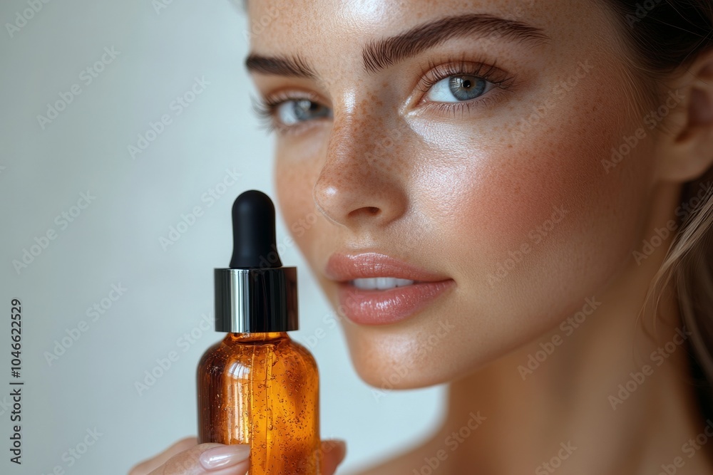 Fototapeta premium A woman gently applying serum to her neck. Generative AI