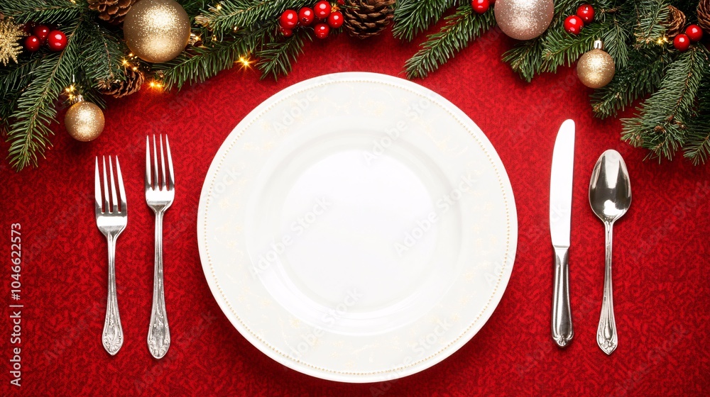 Elegant Christmas Table Setting with White Plate Elegant Christmas Table Setting with White Plate