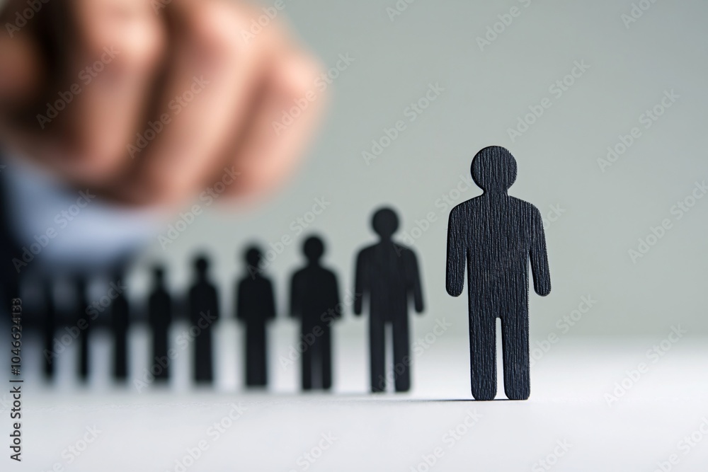 Choice and Opportunity: A Hand Points to a Single Figure in a Line of People Choice and Opportunity: A Hand Points to a Single Figure in a Line of People