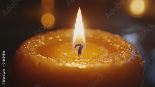 A close-up of a candle flame flickering. photo