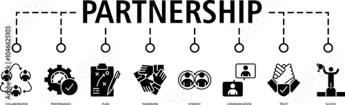 Partnership banner web icon vector illustration concept with icon of (collaboration,performance,plan,teamwork,synergy,communication,trust,succes)