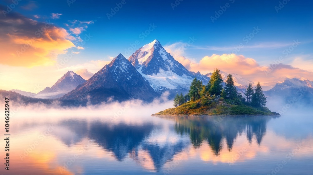 Serene mountain landscape reflecting in tranquil lake