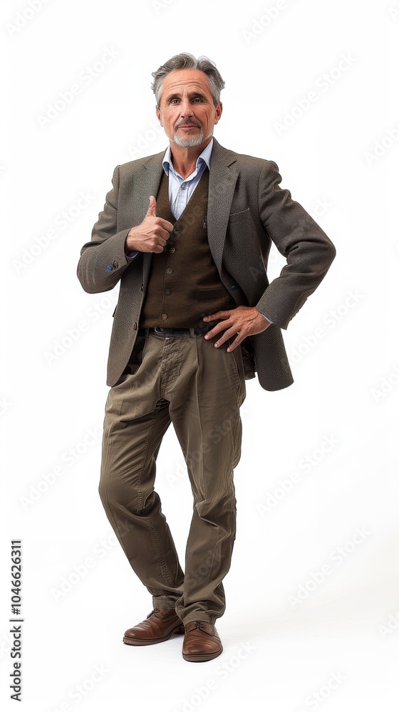 Sophisticated Elderly Man in Tweed Jacket and Glasses ,Isolated on white background