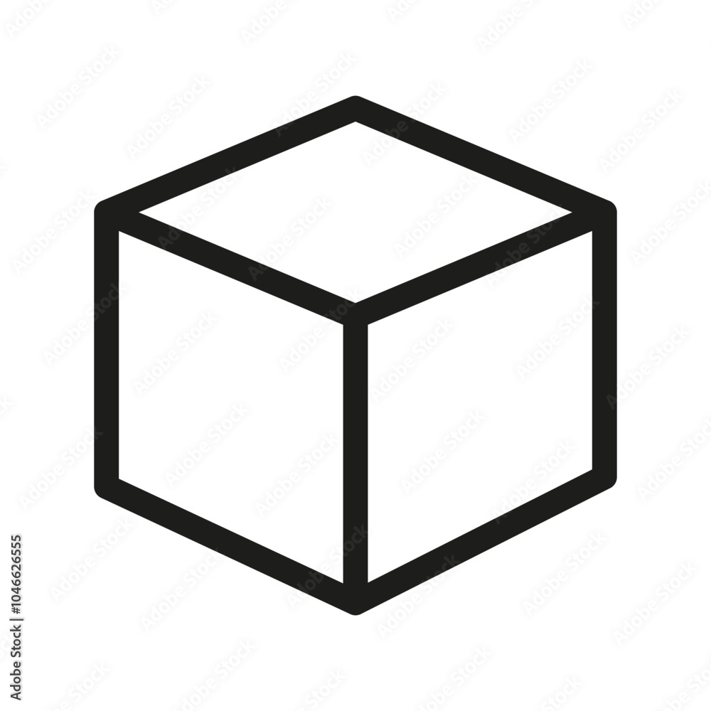 Cube icon. Geometric shape illustration. Simple 3D box. Black outline vector. Cube icon. Geometric shape illustration. Simple 3D box. Black outline vector.