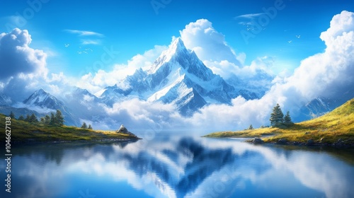 Majestic mountain landscape reflecting in serene lake