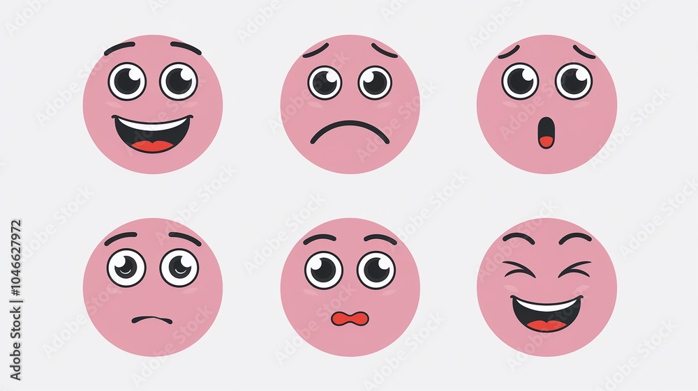 Pink Circle Emojis Expressing Various Emotions Pink Circle Emojis Expressing Various Emotions