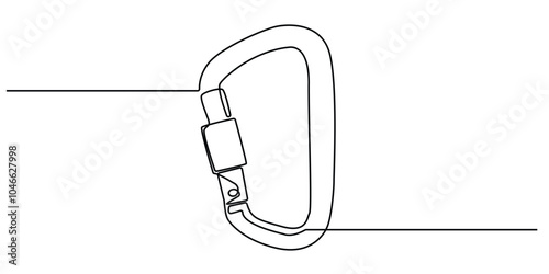 continuous line drawing of carabiner.one line drawing of climbing locking carabiner.vector illustration of single line climbing safety carabiner.isolated white background