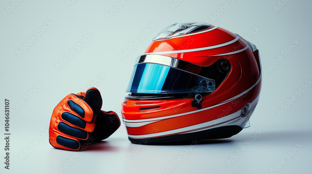 Formula 1 Helmet and Gloves on White Surface Formula 1 Helmet and Gloves on White Surface