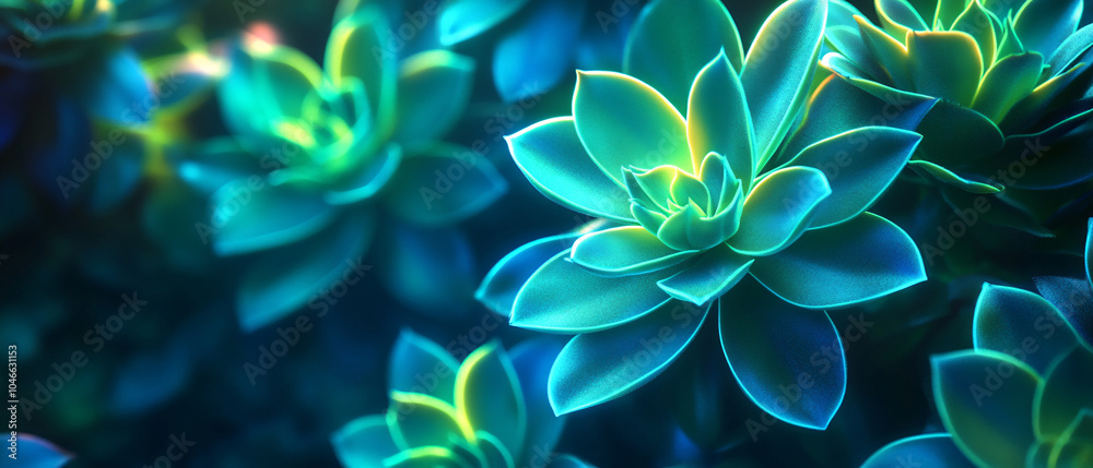Fototapeta premium Vibrant Blue Succulent Plant Closeup with Green Accents Perfect for Natural Background or Texture, Vibrant Blue Succulent Plant Closeup with Green Accents Perfect
