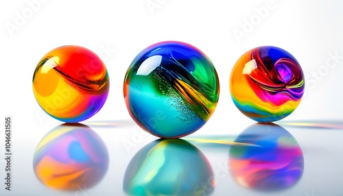 Multi-colored glass balls on a white background