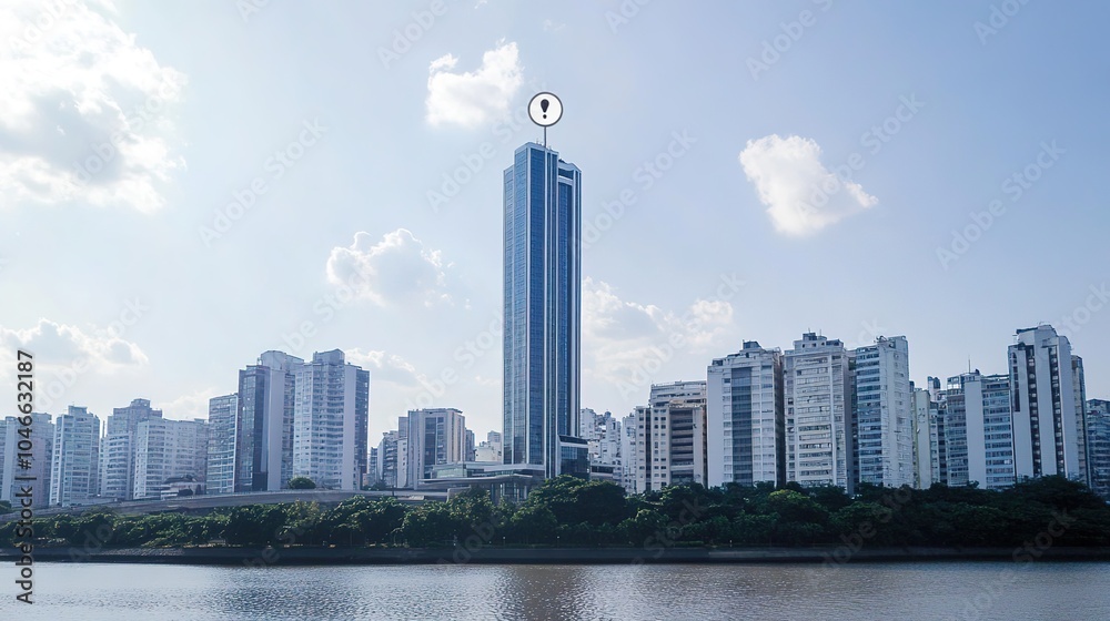 Obraz premium Location Icon Marking the Skyscraper Site – Modern, Urban Navigation Symbol