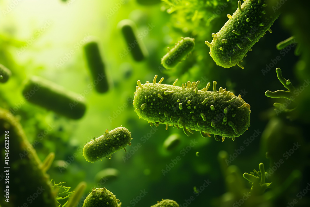 Fototapeta premium A group of green bacteria floating in the air