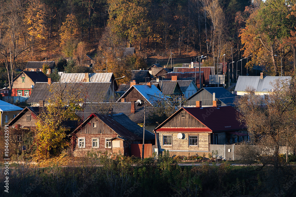 Architecture of old wooden houses in the small town of Kraslava, Latvia Architecture of old wooden houses in the small town of Kraslava, Latvia