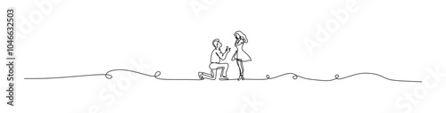 Continuous one line drawing. Loving couple woman and man sitting. Vector illustration