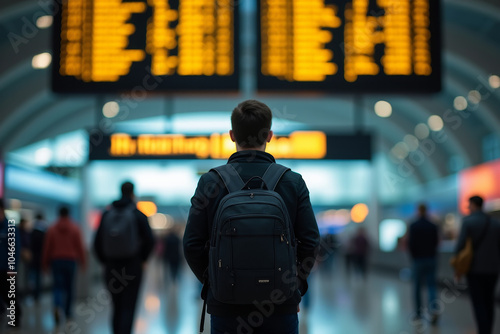 man looking at flight schedule