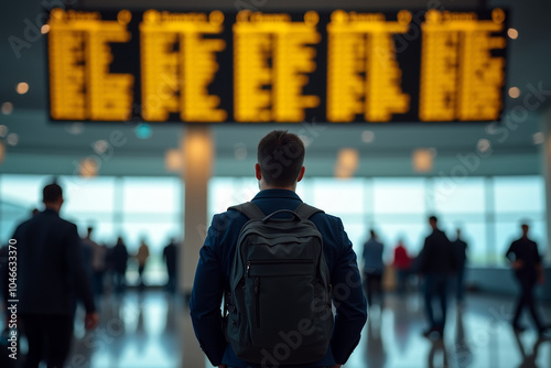 man looking at flight schedule