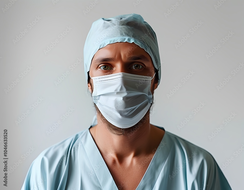 Sick person wearing a mask on a white background Sick person wearing a mask on a white background