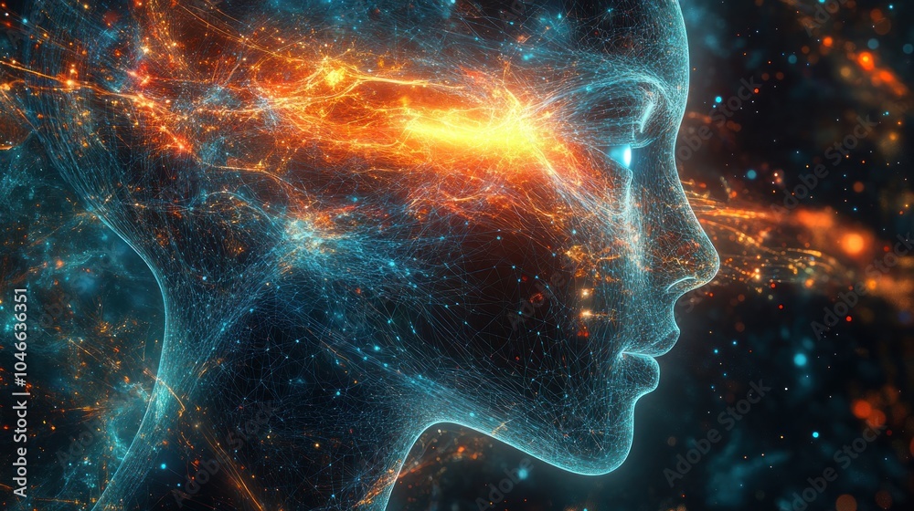 A glowing, ethereal female profile emerges from a swirling vortex of energy, representing the boundless potential of the human mind. A glowing, ethereal female profile emerges from a swirling vortex of energy, representing the boundless potential of the human mind.
