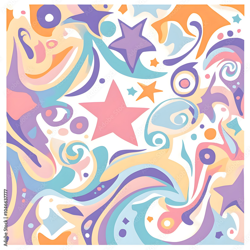 Fototapeta premium Geometric and Organic Doodle Tile and Carpet Designs with White Borders | Hand-drawn, Abstract, Floral, and Symmetrical Patterns in Soft Pastel and Earth Tones