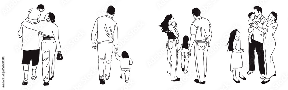 Hand-drawn doodle family icon set. Outline family clipart. Hand-drawn black art. Hand-drawn doodle family icon set. Outline family clipart. Hand-drawn black art.