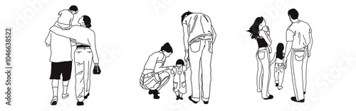 Wallpaper Mural Hand-drawn doodle family icon set. Outline family clipart. Hand-drawn black art. Torontodigital.ca