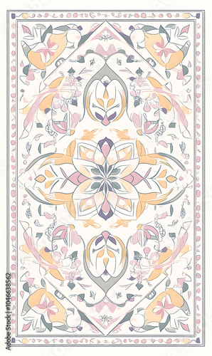 Geometric and Organic Doodle Tile and Carpet Designs with White Borders | Hand-drawn, Abstract, Floral, and Symmetrical Patterns in Soft Pastel and Earth Tones